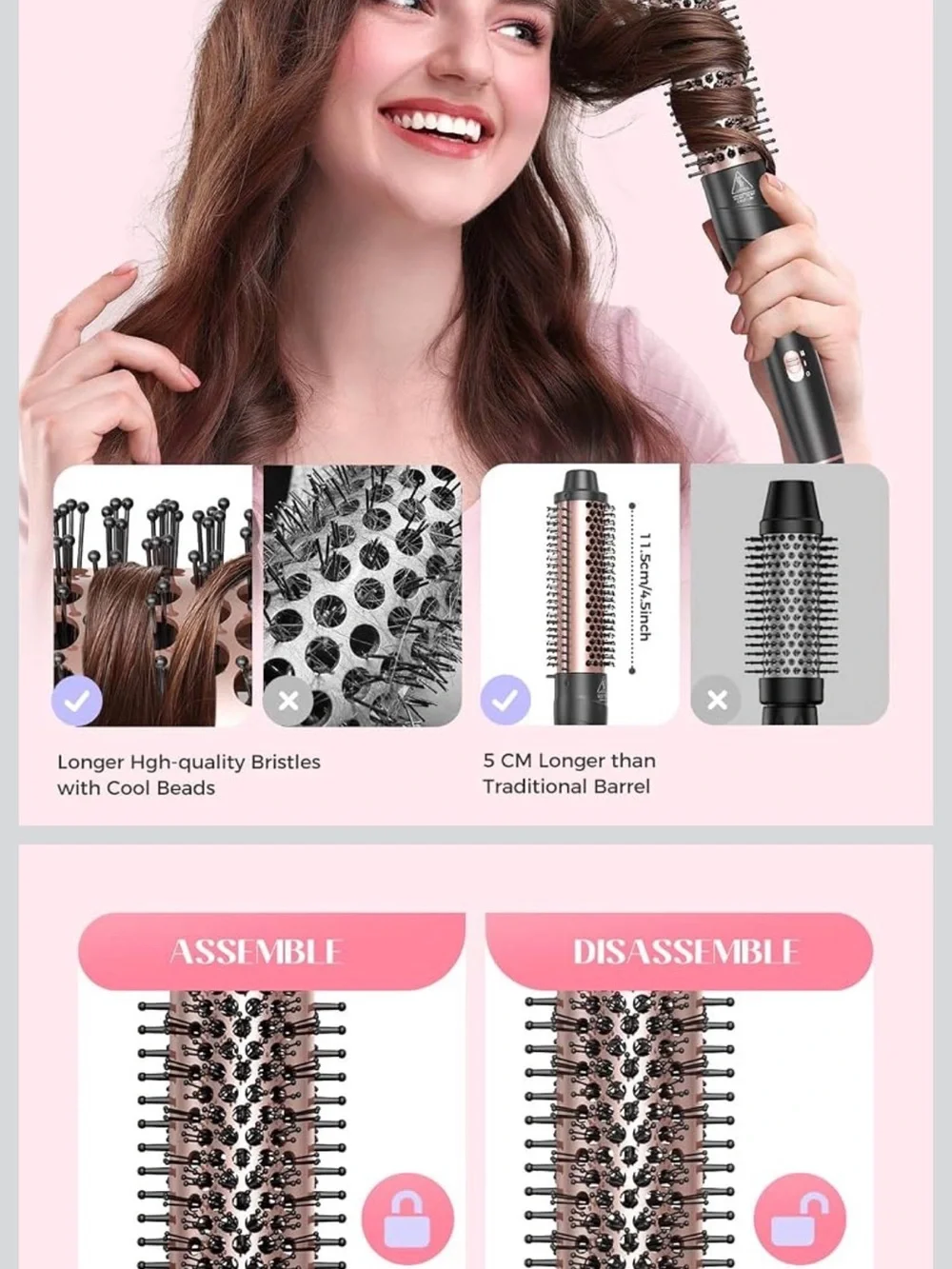 5-in-1 Rose Gold Hair Wand Curling Iron Set with Thermal Brush
